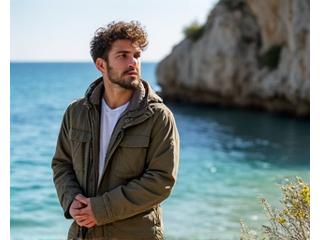 Javier sosteniendo su caña 'Eco-Carbon' junto a la costa
