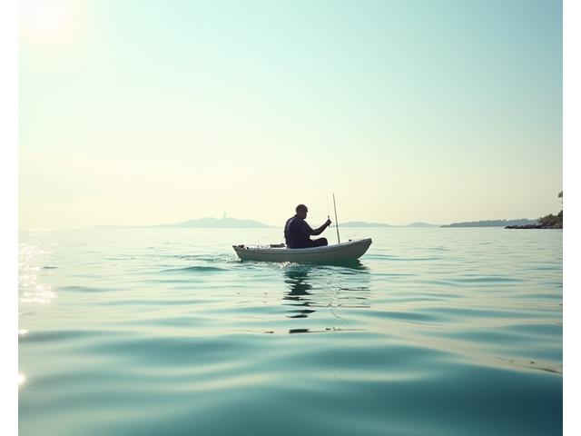 Pescador en kayak disfrutando de la libertad de movimiento en la costa de Valencia.