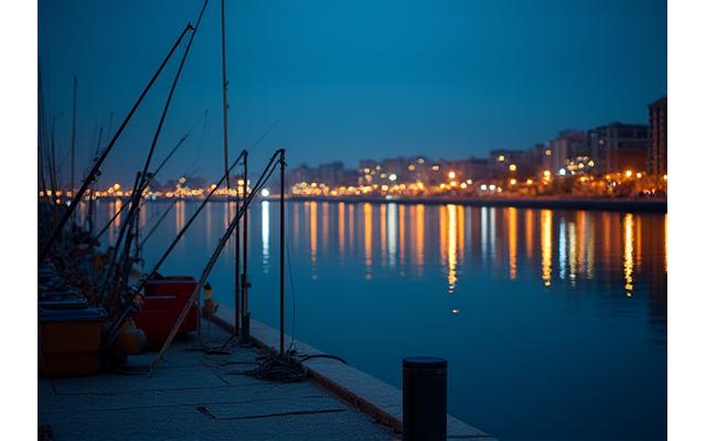 Puerto de Sagunto al anochecer, ideal para pesca urbana.